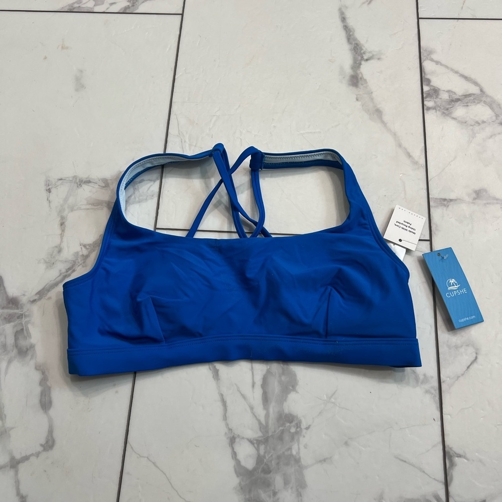 Cupshe Blue Bikini Top with Cross Back Design